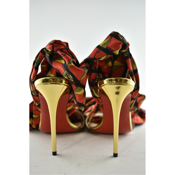 Christian Louboutin Baigneuse 100 Black Gold Red PVC Lace Up Sandal Heel Pump 37 - Picture 11 of 12